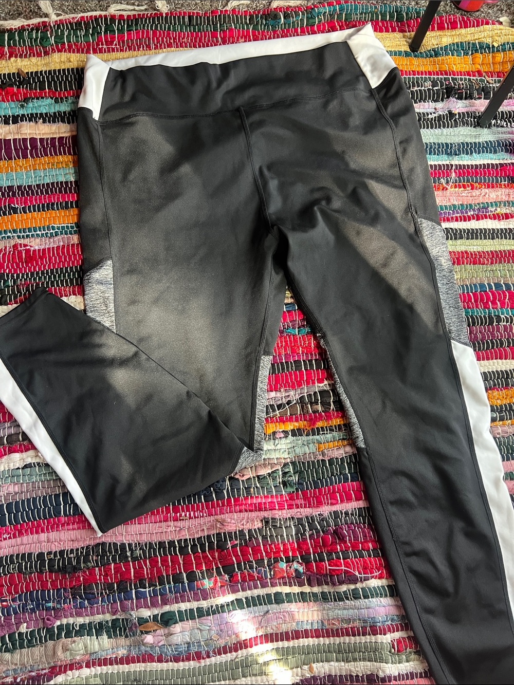 SHEIN Black Leggings with White & Gray Panels